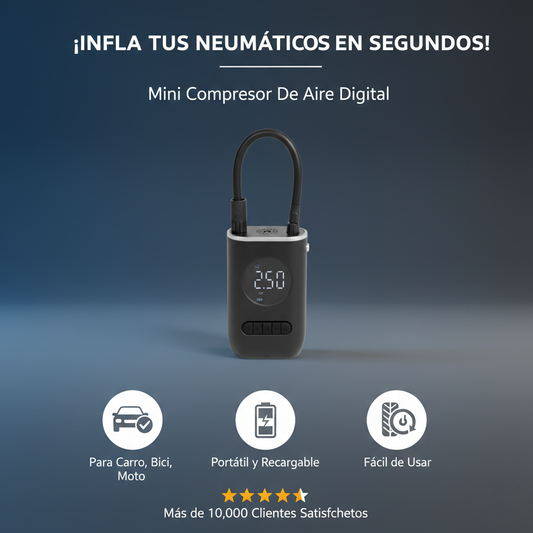 Mini Compresor de Aire Digital Inalámbrico Portátil – Para Auto, Moto y Bicicleta