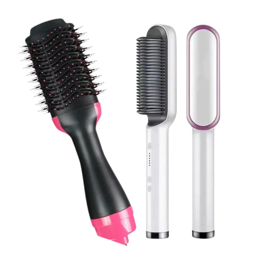 Combo Cepillo Plancha 2en1 + Cepillo Secador 3en1 para Cabello